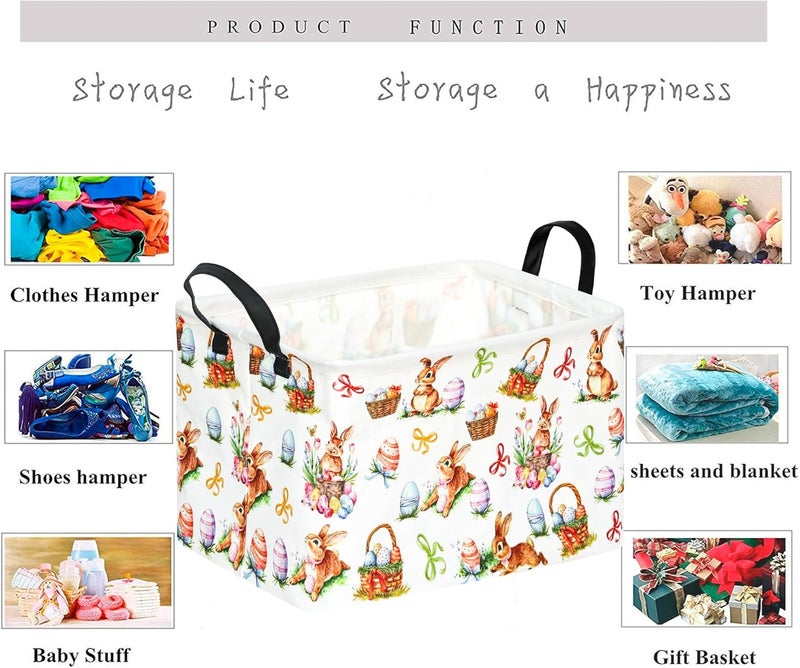 KUNRO Easter Basket Gift Storage Basket Rectangle Storage Organizer for Nursery Hamper Home Bedroom Laundry Hamper Shelf Baskets. - Image 2